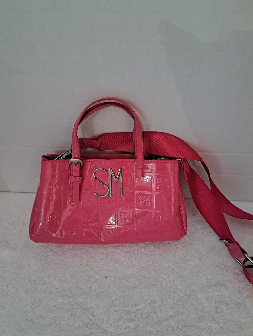 Monogram Steve Madden Pink Patent Leather Mini Crossbody Satchel